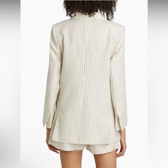 NEW Frame Pinstripe Cotton-Linen Double Breasted Blazer Cream Multi Size 2 - Picture 9 of 14